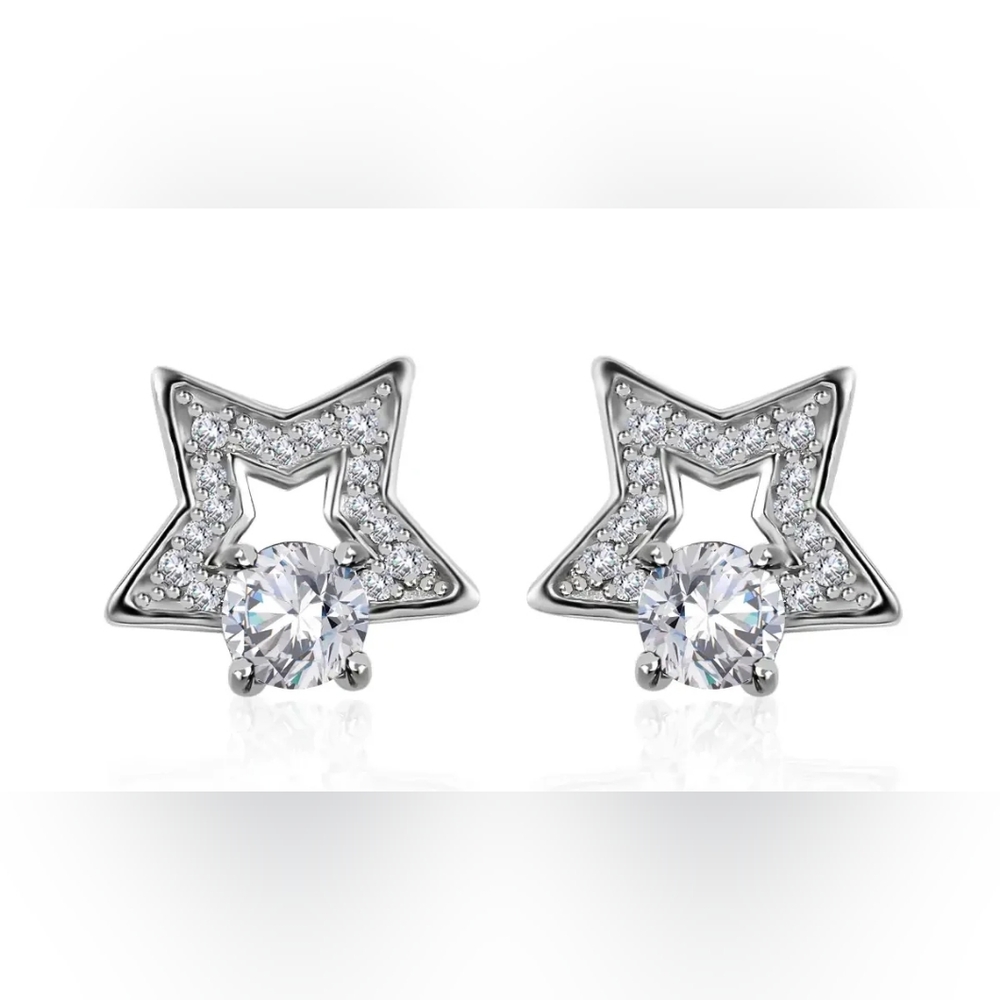 Moissanite Star Stud Earrings in Platinum Over Sterling Silver